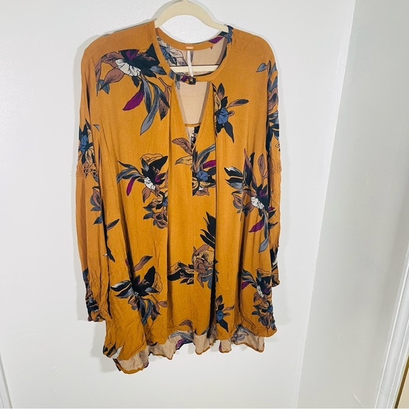 Free People Tree Swing Floral Tunic Dress Amber Bohemian Y2K Mini Keyhole Cutout - Picture 4 of 8